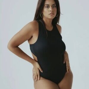 Klassy Network Open Back Bramisuit Large Black Sleeveless Bodysuit Minimalist